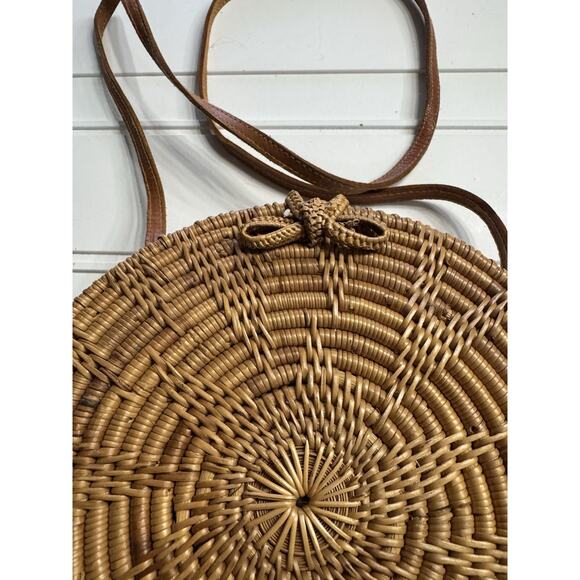Round Rattan Straw Bag Wicker Purse Boho Bag for Women Cross Body Cottagecore - Picture 2 of 6